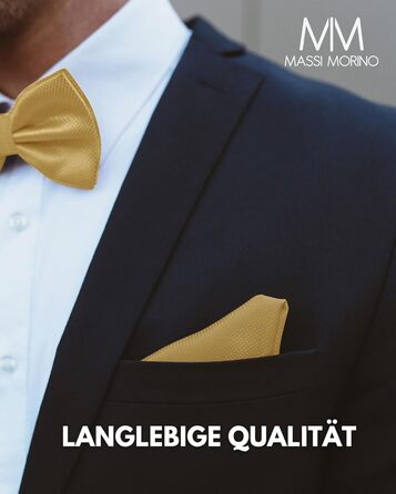 Массі Моріно: Комплект краватка-метелик та нагрудна хустинка для чоловіків - краватка-метелик на весілля, регульована, кольору шампань
