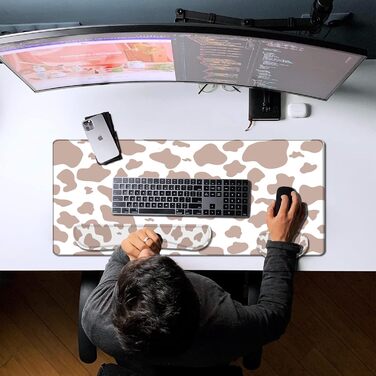 Килимок для миші геймерський 80x40 см 3-в-1 з підставкою для зап'ястя та клавіатури, антиковзаюча основа, стильний дизайн, для дому та офісу (B5-brown)