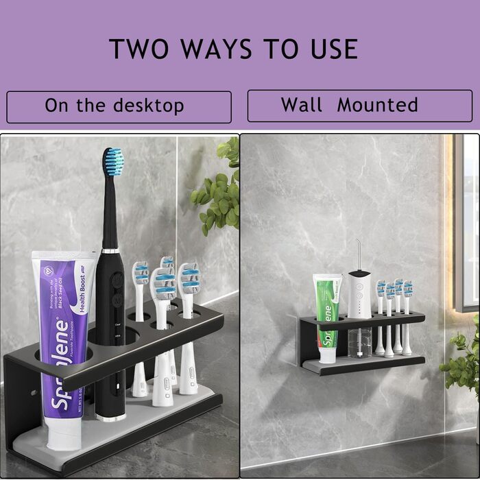 Настінний тримач для електричної зубної щітки з органайзером для пасти, 4 відділення, чорний