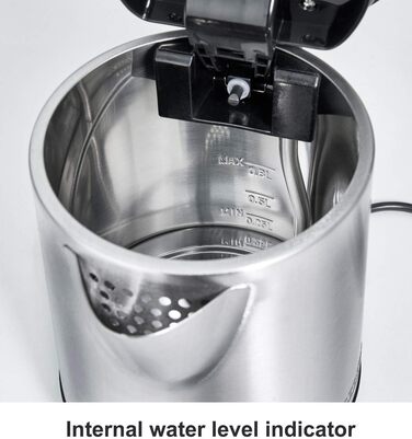 Електричний чайник ProfiCook PC WK 1290, 1.5 л, 2200 Вт, нержавіюча сталь, чорний, з подвійними стінками, збірна база з обмоткою кабелю