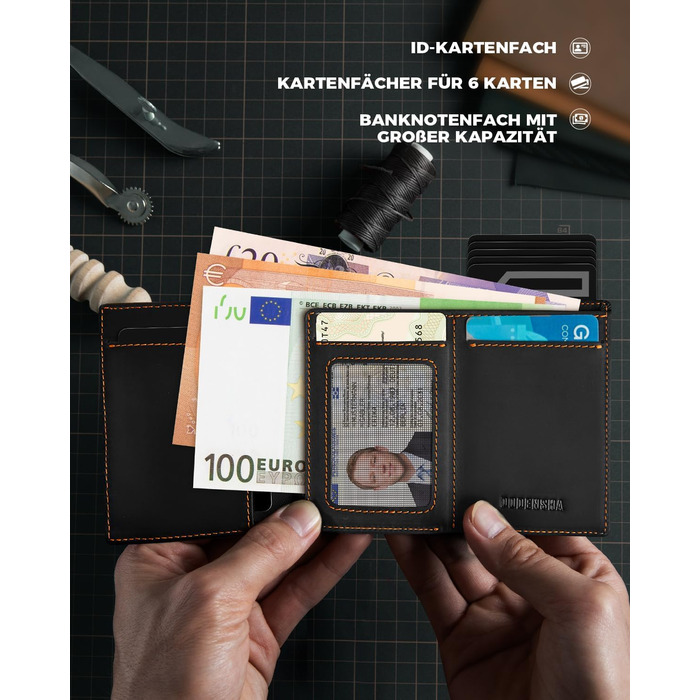 Чоловічий гаманець MagSnap Portmonee з відділом для монет, RFID захистом, для 10+ карток, чорно-помаранчевий