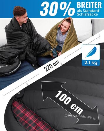 KingCamp XXL 3-Season Sleeping Bag - Oversized for Adults | Camping, Backpacking, Hiking, Travel - Lightweight & Classic Black