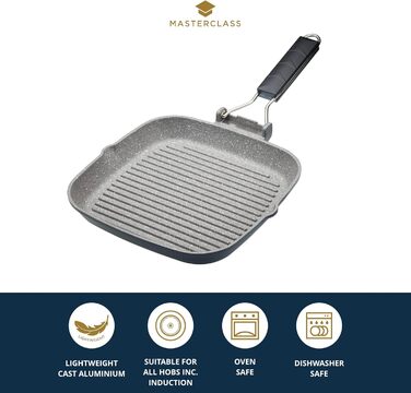 MasterClass Induction-Safe Non-Stick Grill Pan with Folding Handle, 20 cm (8