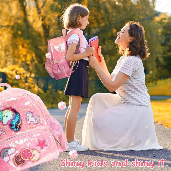 Рюкзак Єдиноріг для дівчинки, дитячий рюкзак з паєтками, персоналізований рюкзак Каваї для школи, рюкзак у дитячий сад/школу, подарунок на день народження/Новий рік, рожевий, 33 см