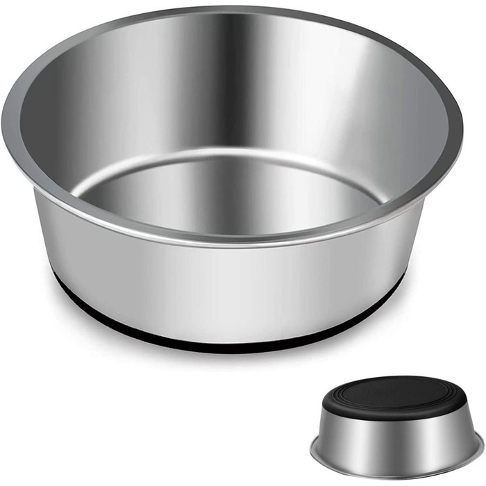 Нержавійна миска для корму для собак та котів з неслизьким силіконовим дном, велика, чорна