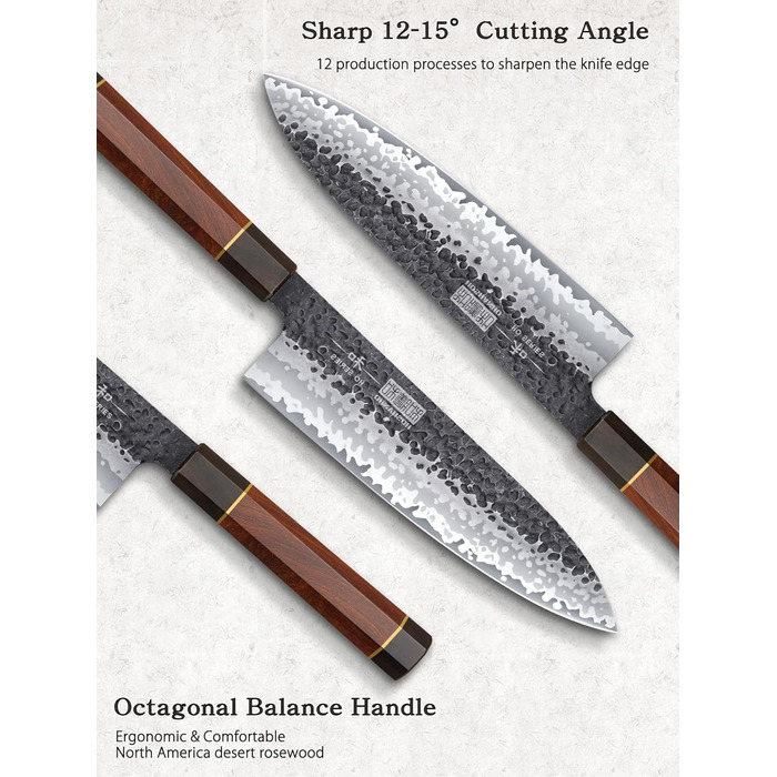 Японський ніж Kiritsuke HOSHANHO 23 см, професійний кухонний ніж з 9 шарів вуглецевої сталі, ніж шеф-кухаря, універсальний ніж у подарунковій коробці (набір ножів 3 шт.)