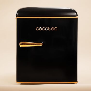 Cecotec 45L Retro Mini Fridge - Black Tabletop Refrigerator with Chrome Handle & Icebox - Energy Class E