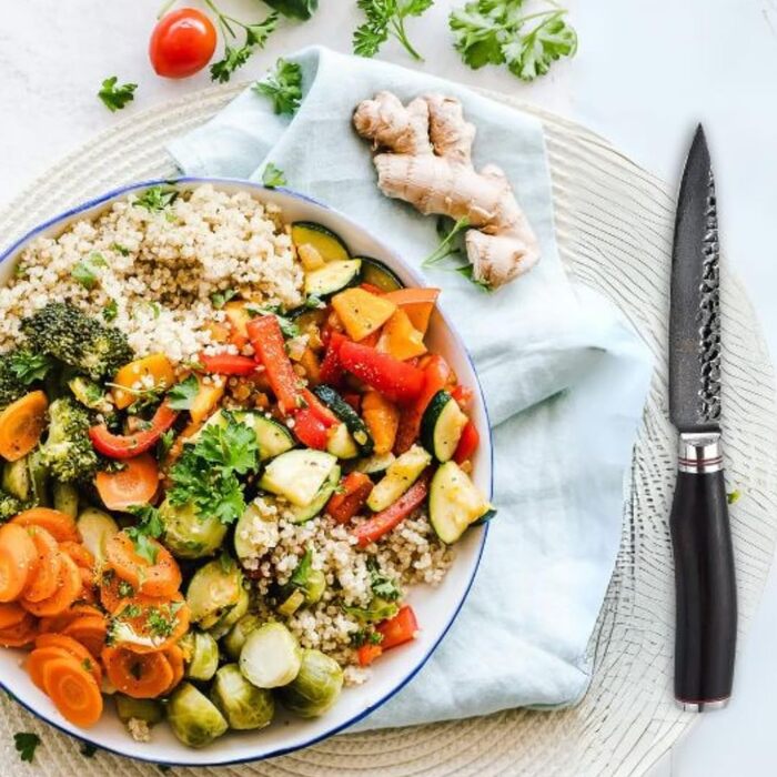 Wakoli EBO Преміум Дамаст універсальний ніж з лезом 12 см, виготовлений з 67 шарів справжнього дамастської сталі та чорного дубового дерева | Ніж Дамаст, кухонний ніж, професійний кухарський ніж