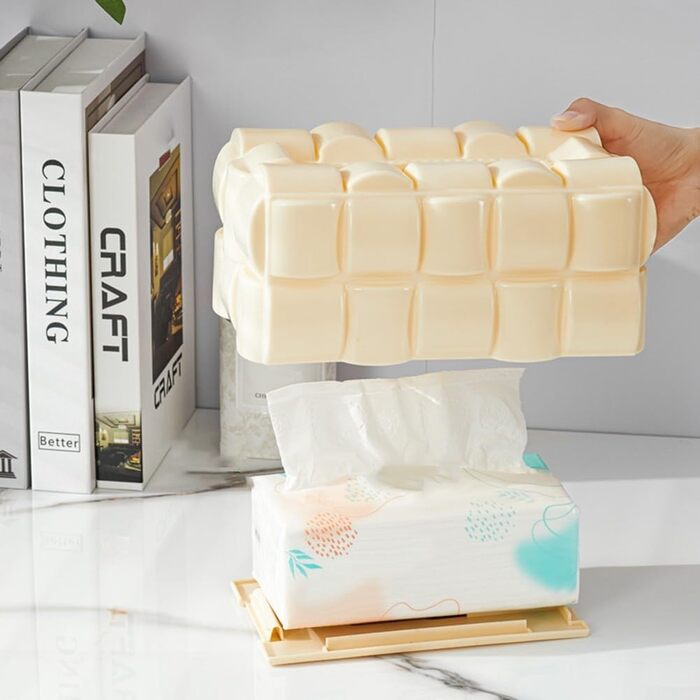 Tissue Box Holder, Multifunctional, Waffle Tissue Box Dispenser, Napkin Cover for Home, Office, Restaurant (Cream)