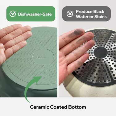 Набір посуду Redchef з 16 частин з керамічного покриття, антипригарний, для кухні, знімні ручки, без PFAS, PFOA та PTFE, для кемпінгу, можна використовувати в духовці, зелений