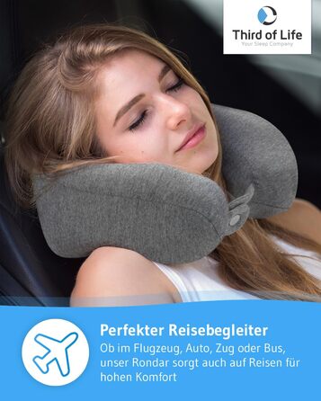Ортопедична подушка для шиї RONDAR з ергономічної піни Memory Foam для подорожей літаком і авто, з дихаючим чохлом, проти болю в шиї