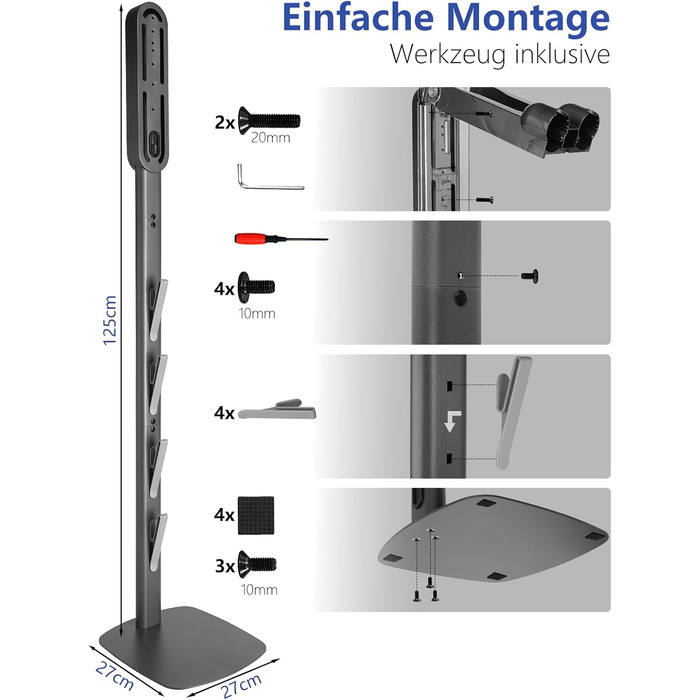 Підставка для пилососів Dyson G5, V15, V12, V11, V10, V8, V7, V6, металева, з 4 гачками та 4 полицями, без свердління, стабільна, на підлогу, приховане кріплення кабелю (темно-сірий)