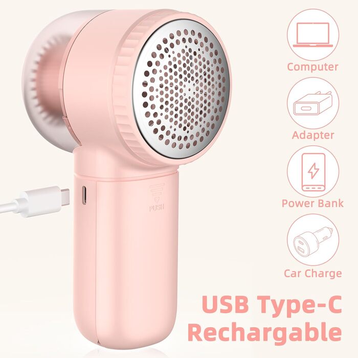 Електричний видалення пілінгу для одягу - портативний збриювач для одягу з 3 швидкостями, 6 лез, LED дисплеєм, рожевий