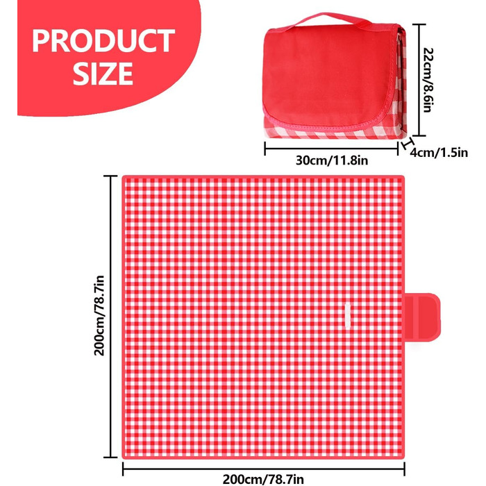 Водонепроникна пікнікова ковдра WAIZHIUA 200x200 см для пляжу, кемпінгу та відпочинку на природі (червона)
