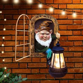 Fairy Garden Statues, Solar Lanterns, Quirky Elf from the Door, Tree-Hugging Figures Glow, Fence Wall Yard Art Home Decoration, Outdoor Tree Face Sculpture ideal Halloween Decoration