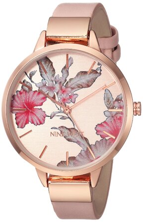 Жіночий наручний годинник Nine West з квітковим циферблатом, рожевий