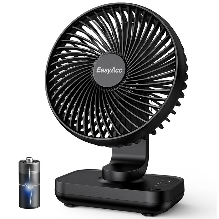 Портативний USB-вентилятор EasyAcc з акумулятором 4000 мАг, настільний зарядний вентилятор на 4 швидкості для офісу, дому та кемпінгу, чорний