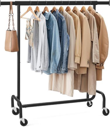 SONGMICS Clothes Rack with Wheels, Clothes Rail, Heavy-Duty, Extendable Clothes Rod, Load Capacity up to 110 kg, 45 x (160-200) x 162.9 cm, Metal, Chrome, HSR176E01 ((110-150)B cm, Matte Black)