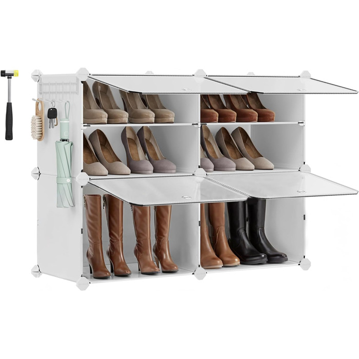 SONGMICS 10-Tier Shoe Rack, Shoe Cabinet, 30 x 40 x 30 cm per compartment, slim, with doors, steel frame, plastic, for hallway, bedroom, entryway, LPC035B01 (4 compartments (83B x 63H cm), White)