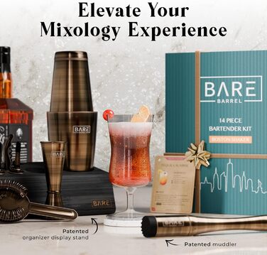 Набір бармена Mixology Barkeeper-Set Boston Cocktail Shaker (14 предметів, латунь, 0.8л)