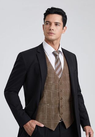 HISDERN Жилет чоловічий в клітинку, класичний, бавовна, для весілля, в стилі 'Hahnentritt', під костюм (S, Коричневий / Хакі)