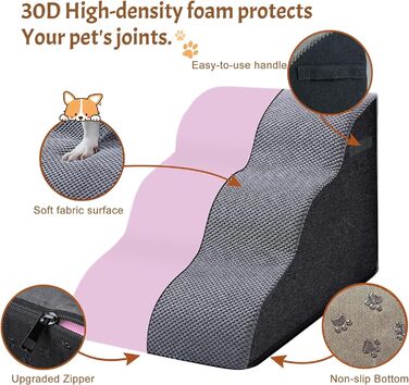 Сходинки для собак Breiter - 3 шт., 30 см, для маленьких собак, з щільним шаром піни, знімний чохол, неслизьке дно, 32x60x30 см