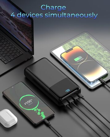 Power Bank 50000mAh з швидкою зарядкою 30W, USB-C, 4 виходи/2 входи, LED-дисплей. Зовнішній акумулятор для iPhone, Android, планшетів