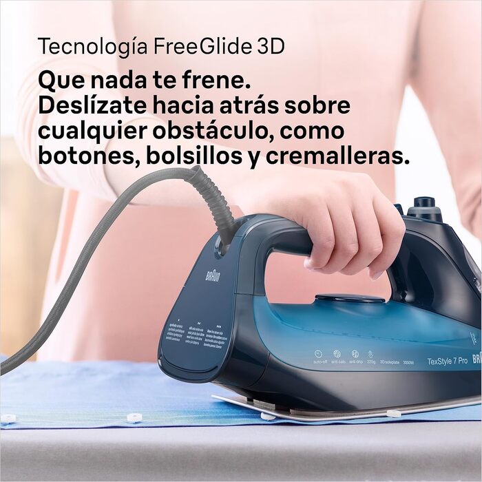 Braun TexStyle 7 Pro Steam Iron SI 7160 BL - Iron with Freeglide 3D sole, vertical steam, 3000 watts, Blue