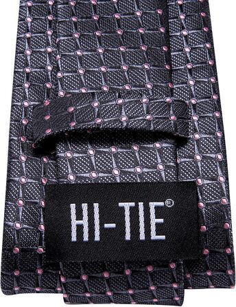 Чоловіча краватка Hi-Tie шовкова, сіро-рожева картата, формальна, з кишеньковою хустинкою та затискачем для краватки, набір для весілля та бізнесу
