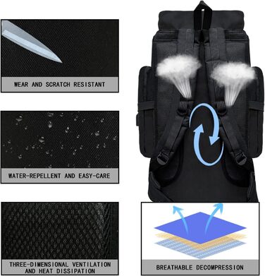 Wesoke 80L тактичний туристичний рюкзак MOLLE, водонепроникний, військовий, для походів і подорожей, велика місткість, чорний