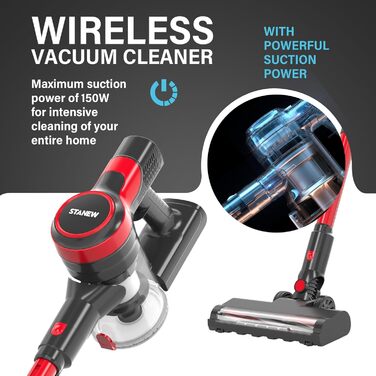 Акумуляторний пилосос Stanew ST-609: 4-в-1, бездротовий, 150W, 22.2V, 40 хв роботи, 800 мл, для килимів, шерсті тварин, авто