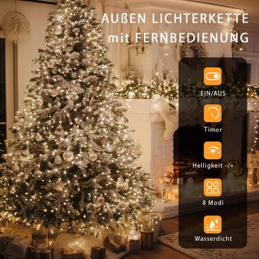 Гірлянда світлодіодна для прикраси саду, дому, на Різдво, 30м, 230 LED, тепле біле світло, 8 режимів, з пультом, вологостійка