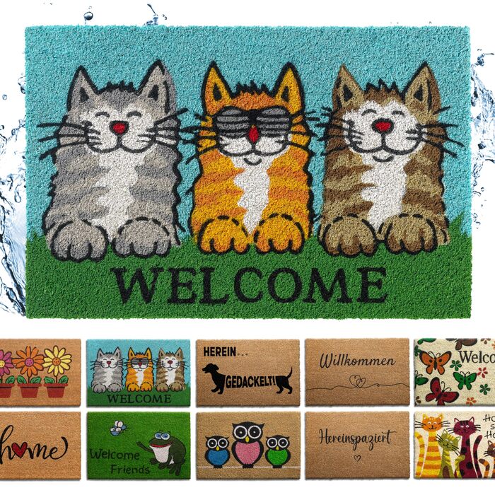 Килимок для домівок з кокосового волокна, 40x60 см - вологостійкий, міцний, для дому та вулиці (Welcome Cats)