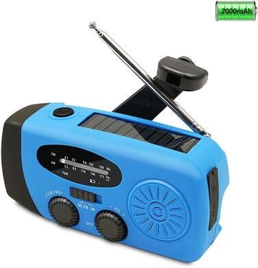 Радіоприймач сонячний Solar-Radio 2000mAh з ручним заводом, AM/FM, SOS-сигналом, LED-ліхтарем та USB-зарядкою, водонепроникний для кемпінгу, туризму та надзвичайних ситуацій (синій)