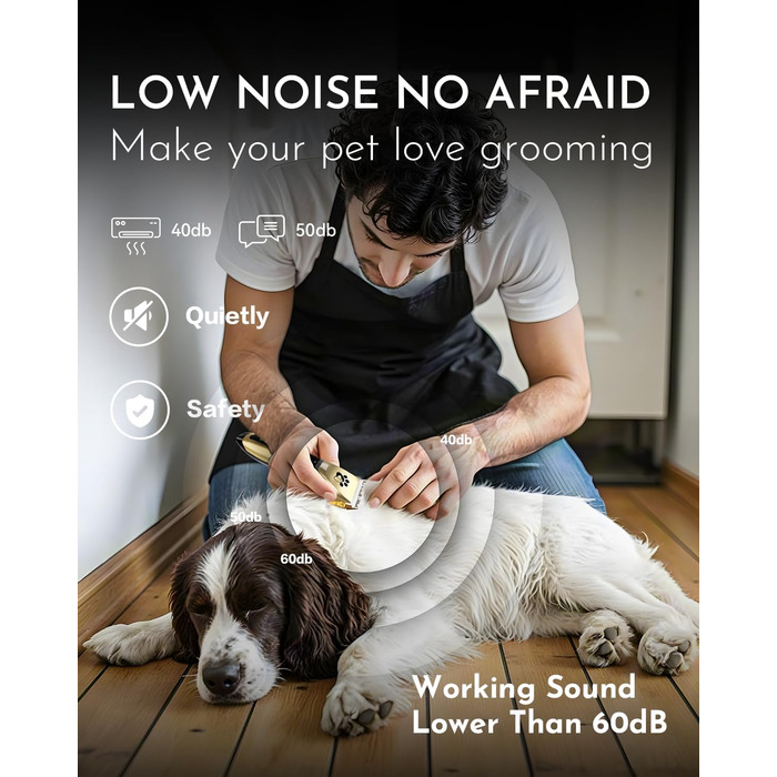 Професійна машинка для стрижки собак та котів Leise, електрична бездротова, 2 швидкості (Золота)