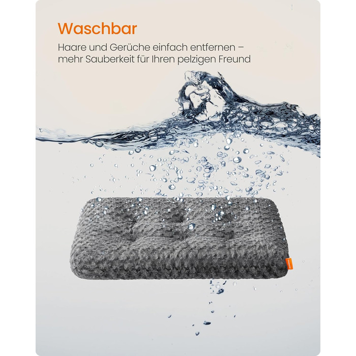 Ліжко для собак Feandrea, XL, для великих собак, м'яка подушка, плюш, 110 x 73 см, з м'яким наповнювачем, можна прати, неслизьке, сірий PGW293GN01 (M (80 x 50 x 10 см))