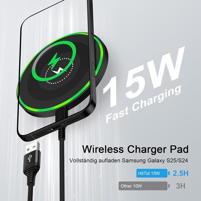 Бездротова зарядка 15W для Samsung Galaxy S25 Ultra/S24/S23/S22/S21/S20/Z Flip 7, Google Pixel 10/9/8/7, iPhone 16/17. Складана підставка, чорний колір