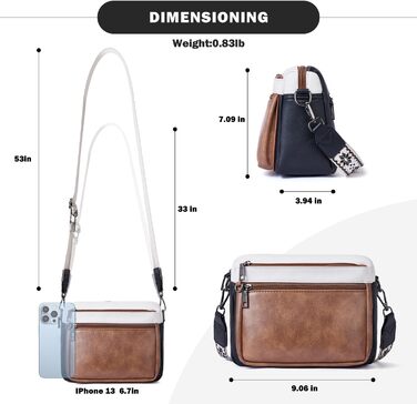 Сумка жіноча через плече MUIIKOLA середнього розміру, екошкіра, м'який широкий ремінь (чорно-бежево-коричнева)