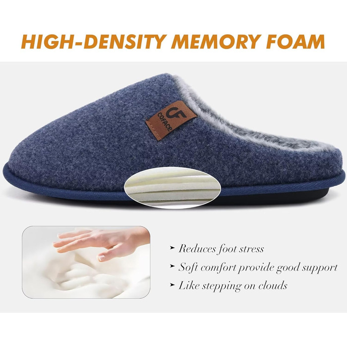 Тапочки жіночі COFACE з фетру, теплі, зручні, з м'якою підкладкою, з антиковзною гумовою підошвою, для дому та вулиці (Темно-синій, 37 EU)