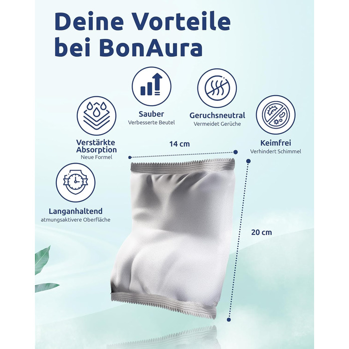Поглинач вологи BonAura® без електроенергії для підвалу, ванної кімнати та інших приміщень - комплект з 6 гранул по 980г - захист від плісняви