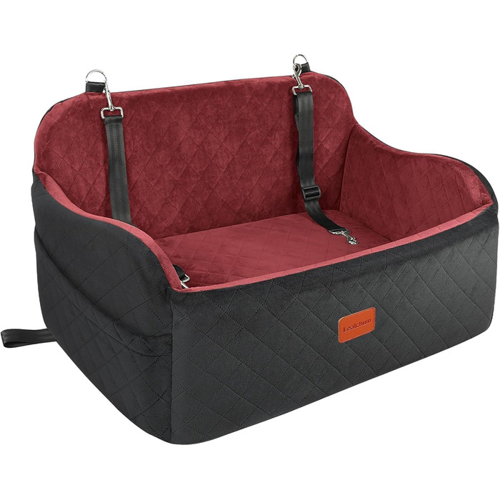 Автокрісло для собак до 25 кг, чорно-червоне, велике, з 2 лініями безпеки та кишенями для зберігання