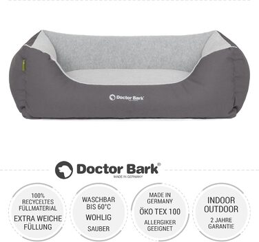 Ліжко для собак Doctor Bark Kleine Hunde - М'яке та зручне ліжечко для собак, миється, зносостійке, пухнасте - Зроблено в Німеччині, GreenLabel (S - 74x55 см, Сірий)