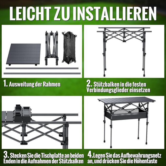 Складаний туристичний стіл Garllen 82x40 см, 2 рівня висоти (44/70 см), з розкатною стільницею, сталевий, для пікніка, грилю, саду, з сумкою
