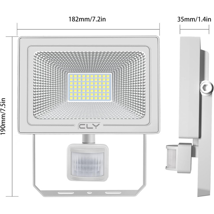 CLY 60W LED Floodlight with Motion Sensor Outdoor 5200LM Super Bright 6500K Cool White LED Floodlight IP66 Waterproof Outdoor Spotlight Brightness Adjustable Spotlight for Garden Garage Yard Sports Field Backyard