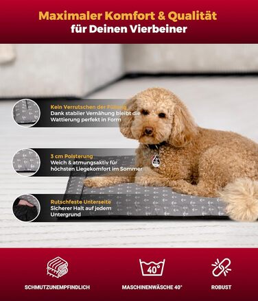 Літня подушка для собак HS-Hundebett® з бавовни з наповнювачем та антиковзким покриттям XS – М'яка подушка для собак на літо – Пральна та довговічна – Легка літня подушка для собак – Виготовлено в Німеччині (Сірий колір, 65x95 см)