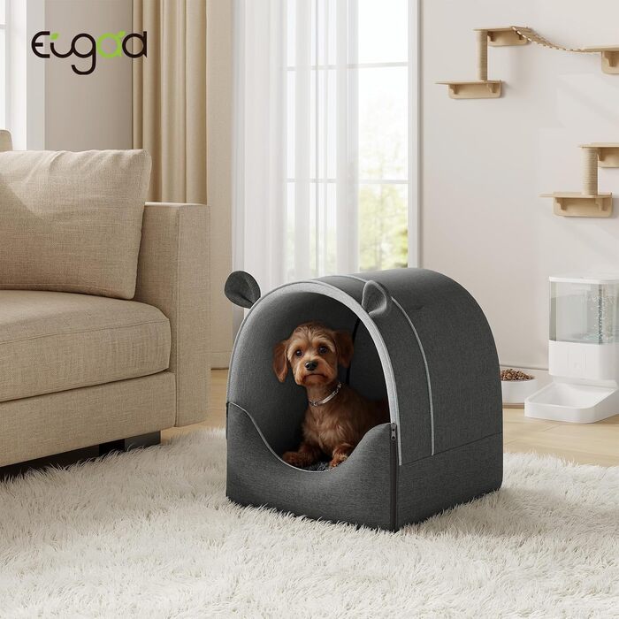 Будка для собак EUGAD, 45x40x45 см, з плюшевою подушкою, 2-в-1, для маленьких собак, тепла, для вулиці, зимостійка