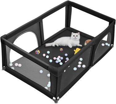 Лягувальня для цуценят з дверцятами, 180x120x66 см. Міцна, з тканини та сітки, для собак та цуценят. Машинне прання, для використання в приміщенні та на вулиці. Кольори: сірий та чорний.