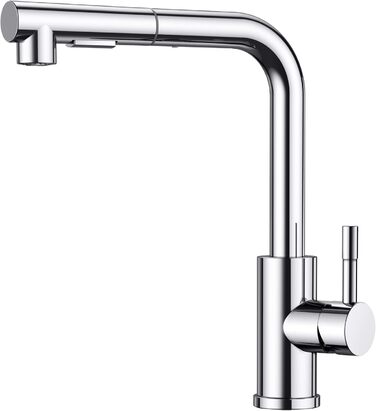 Змішувач для кухні FORIOUS з висувною лійкою та душем, 360° обертання, 2 режими, полірована хром