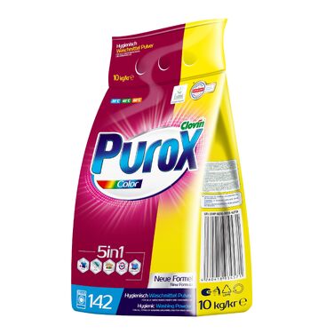 Пральний порошок для кольорових речей PUROX Color, 10 кг, 142 прання, у м'якій упаковці