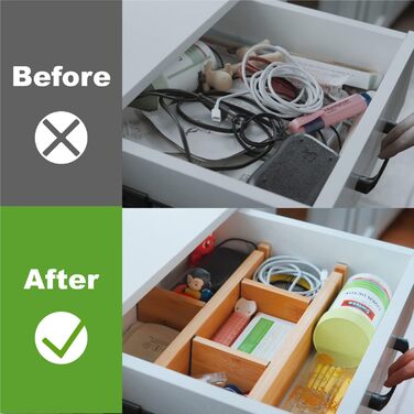 ANTOWIN Adjustable Drawer Dividers Bamboo (43-56 cm), Drawer Organizer, Spring-loaded, Kitchen, Chest of Drawers, Bathroom, Bedroom, Baby Drawer, Desk Organization System